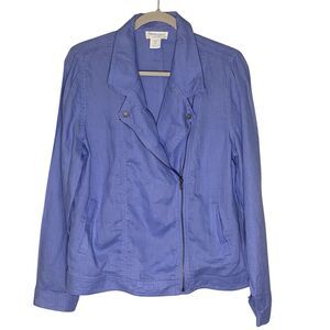 Cynthia Rowley Linen Moto Jacket Asymmetrical Blue Size Large
